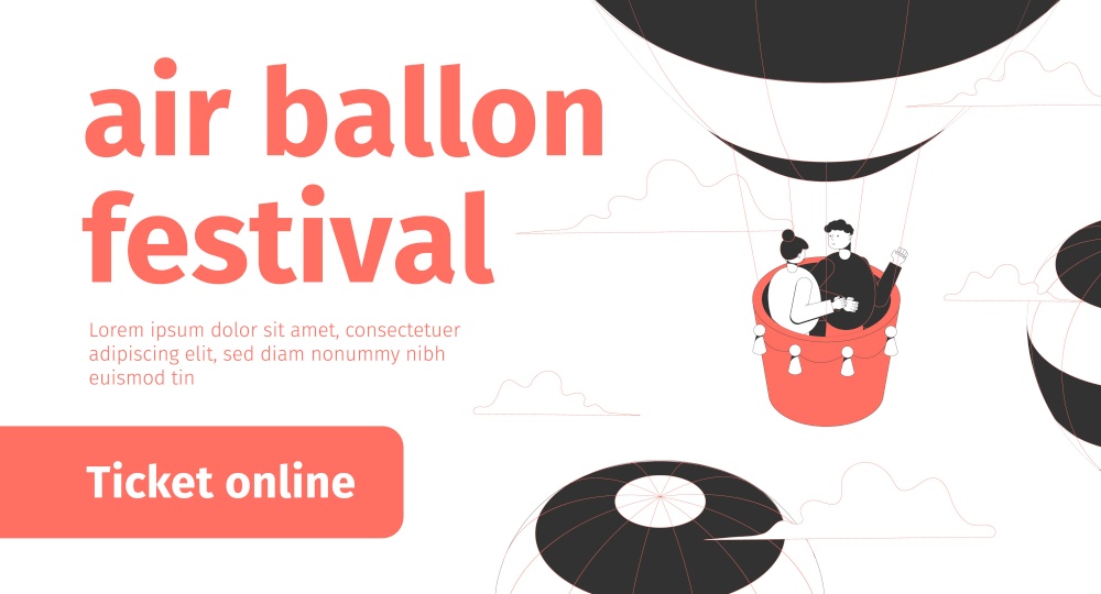 Air balloon festival isometric banner with couple flying in sky 3d vector illustration