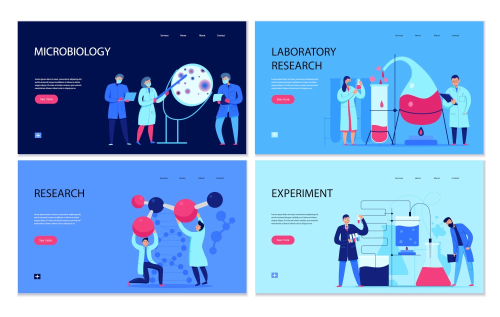 Set of flat banners with science lab related scenes vector illustration
