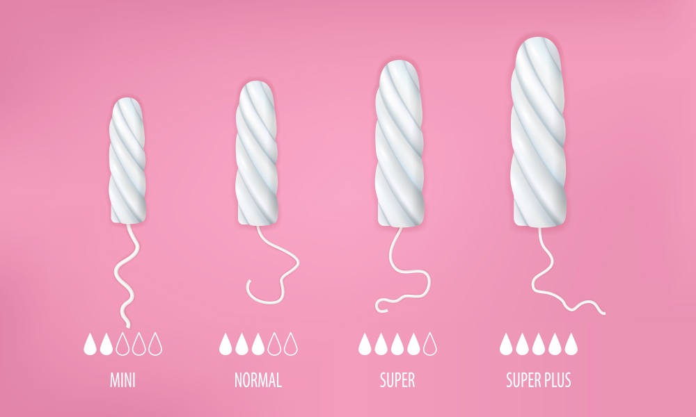 Tampons set with mini normal and super size realistic isolated vector illustration