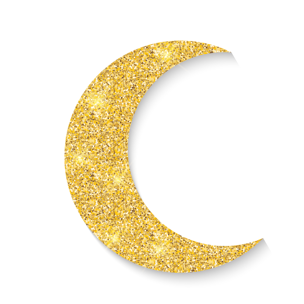 Gold glitter moon icon of Crescent Islamic isolated on white background. Vector Illustration EPS10. Gold glitter moon icon of Crescent Islamic isolated on white background. Vector Illustration