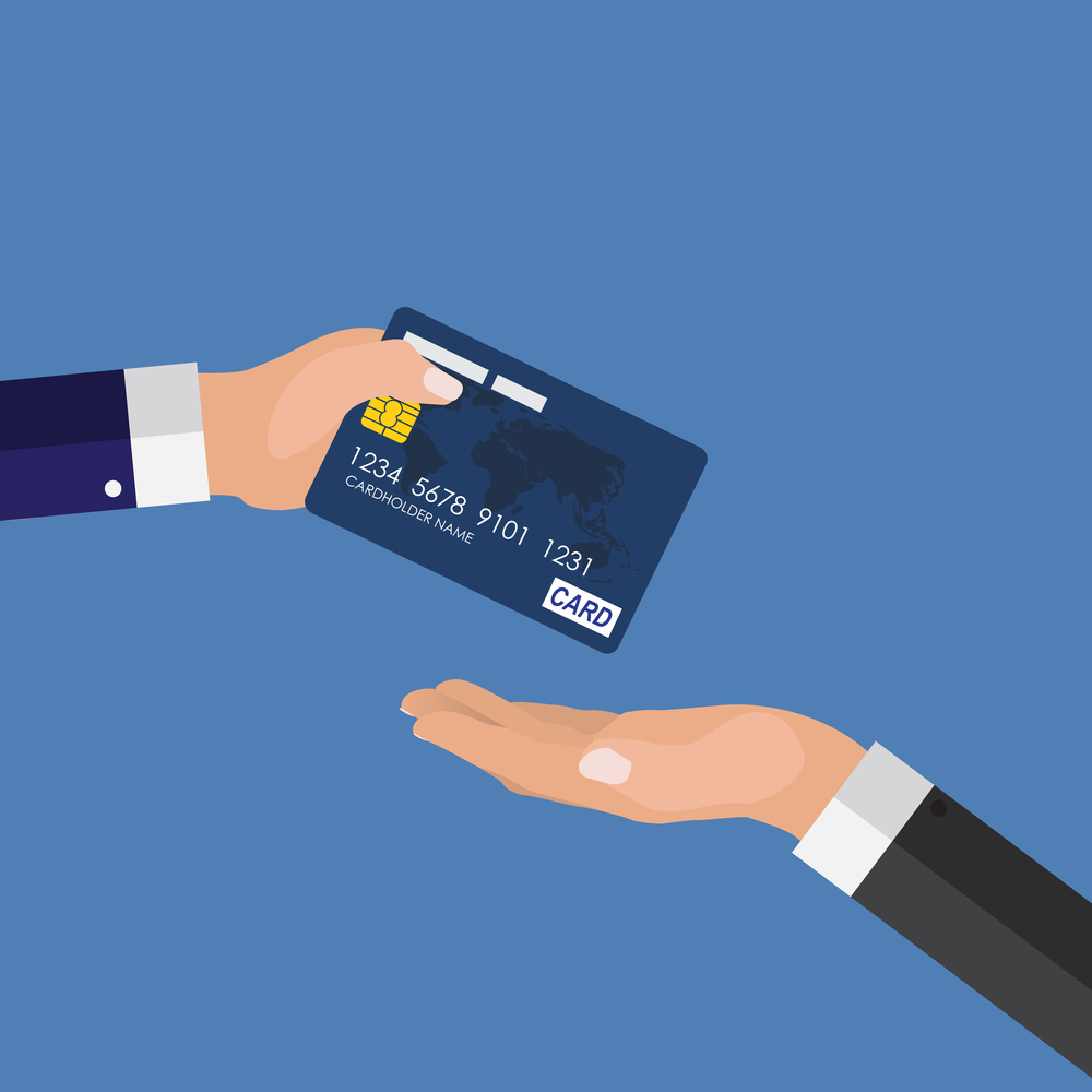 Quickly payment Concept. Hand giving  credit card to other hand. Vector Ilustration EPS10. Quickly payment Concept. Hand giving  credit card to other hand. Vector Ilustration