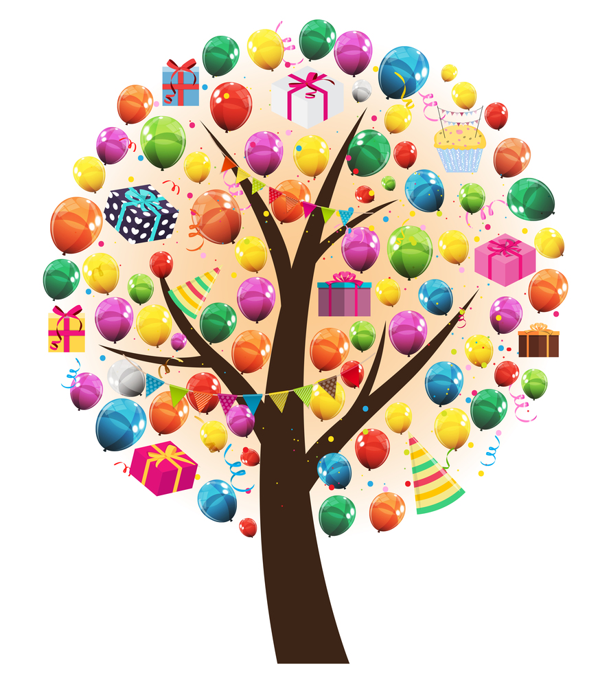 Abstract Vector Happy Birthday Tree with Balloons Illustration EPS10. Abstract Vector Happy Birthday Tree with Balloons Illustration