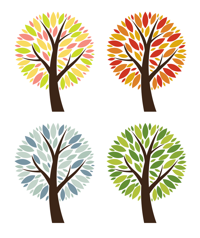 Abstract  4 Seasons Vector Tree Collection Set Illustration EPS10. Abstract  4 Seasons Vector Tree Collection Set Illustration