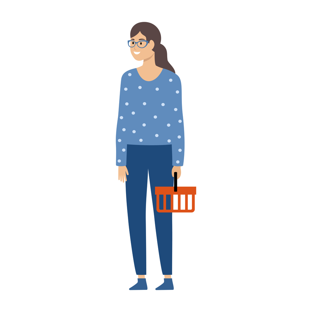 Woman holding an empty shopping basket.  Vector illustration
