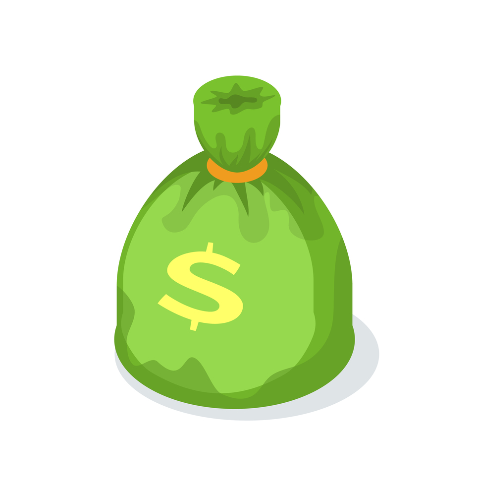 Money bag with dollar sign isolated on white, crowdfunding. Finance and cash, credit payment and investors support, profit and credit, business concept. Money Bag with Dollar Sign Isolated Crowdfunding