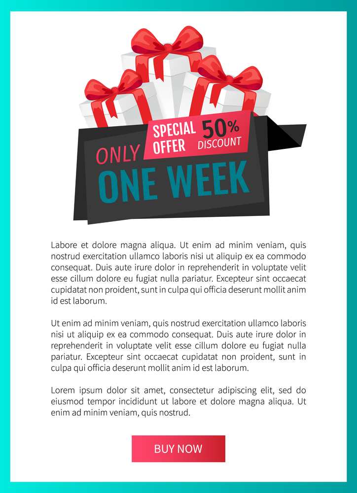 Only one week, price reduction , shop clearance label web page template vector. Best shop offer, saving money. Present box with bow, goods promotion gift. Only One Week, Price Reduction Clearance Label