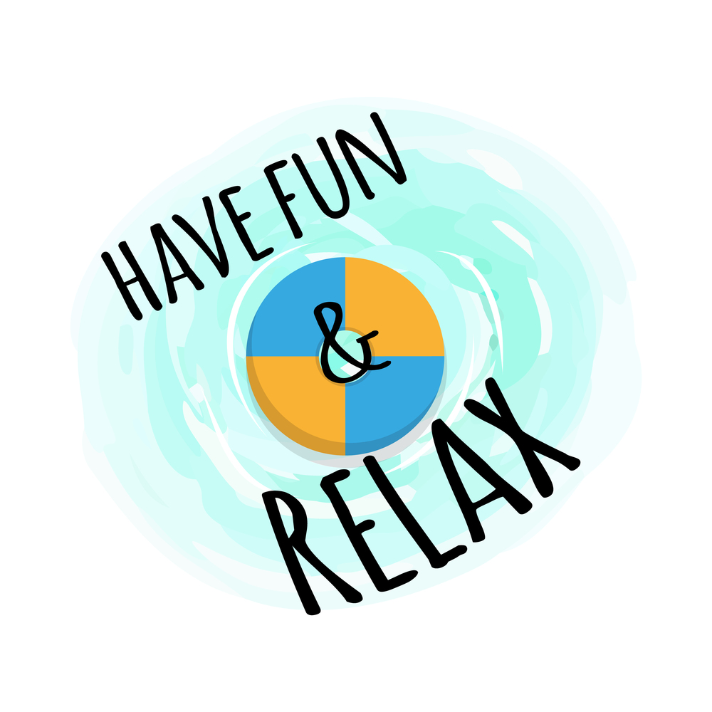 Have fun and relax label with lifebuoy or inflatable ring isolated. Rubber circle in sea waters. Vector marine safety equipment, round swimming symbol. Have Fun and Relax Label Lifebuoy, Inflatable Ring