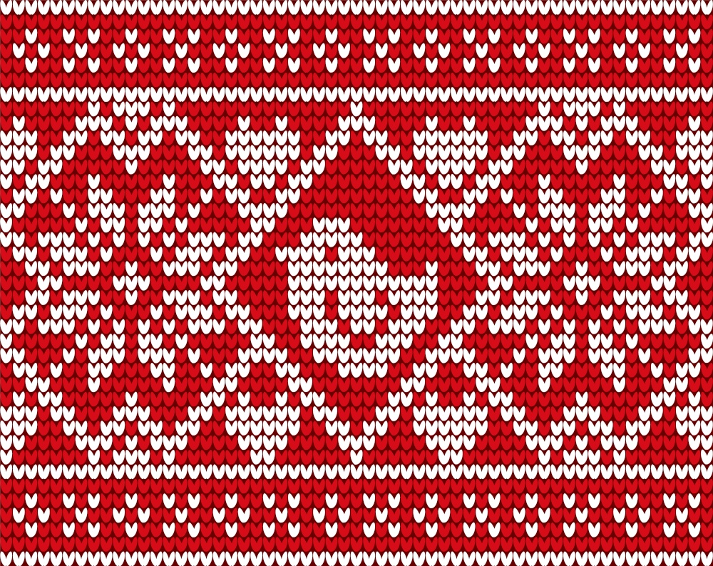 Christmas embroidery decorated by bird and flower. Knitwear with pattern in white color. Xmas postcard or textile with winter traditional symbols. Element of jumper with handicraft decorations vector. Xmas Card or Knitwear with Winter Ornaments Vector