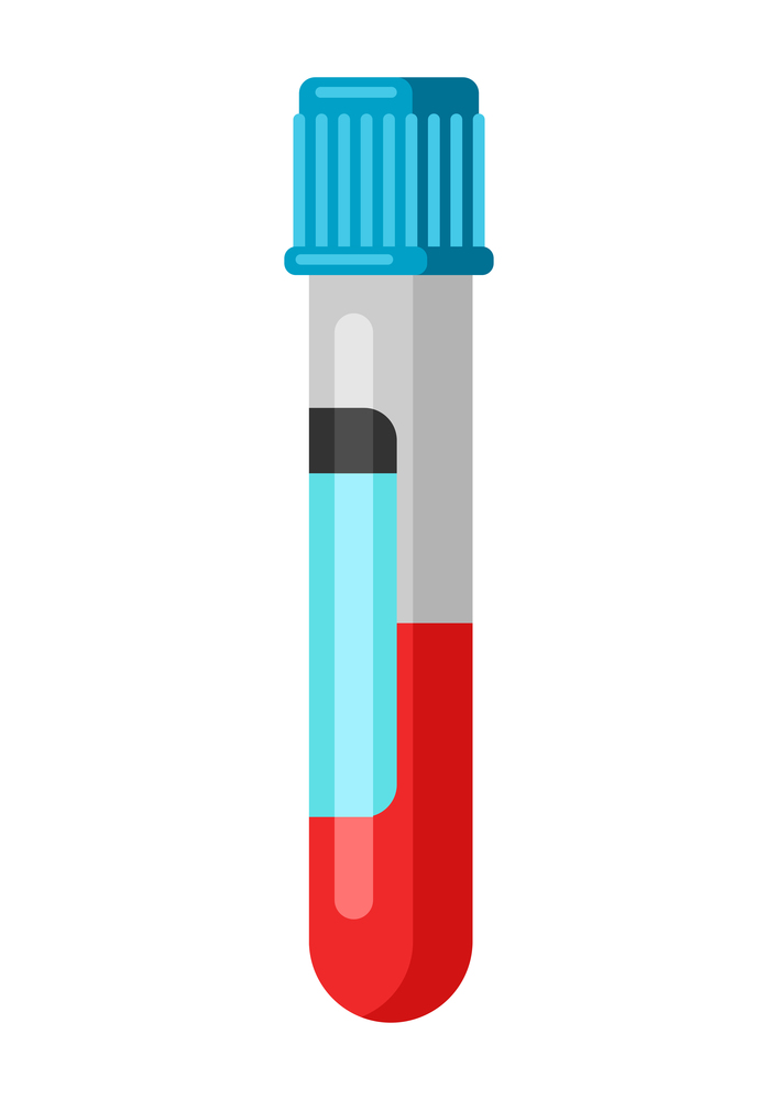 Illustration of medical test tube with blood. Health care, treatment and safety item.. Illustration of medical test tube with blood.