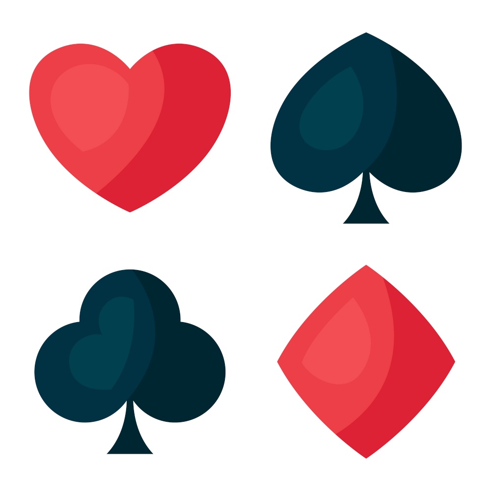 Set of four playing cards symbols. On-board game or gambling for casino.. Set of four playing cards symbols.
