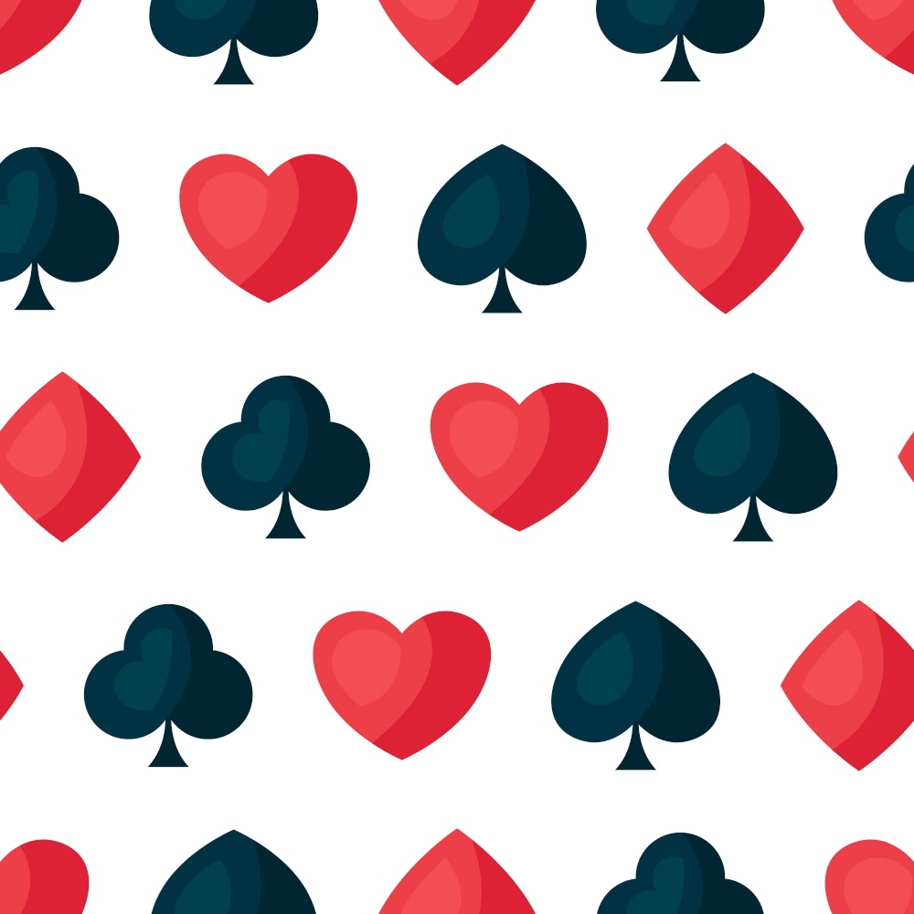 Seamless pattern with four playing cards symbols. On-board game or gambling for casino.. Seamless pattern with four playing cards symbols.