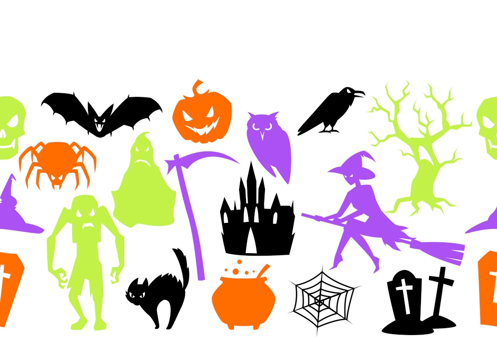 Happy Halloween seamless pattern with celebration items. Background for holiday and party.. Happy Halloween seamless pattern with celebration items.