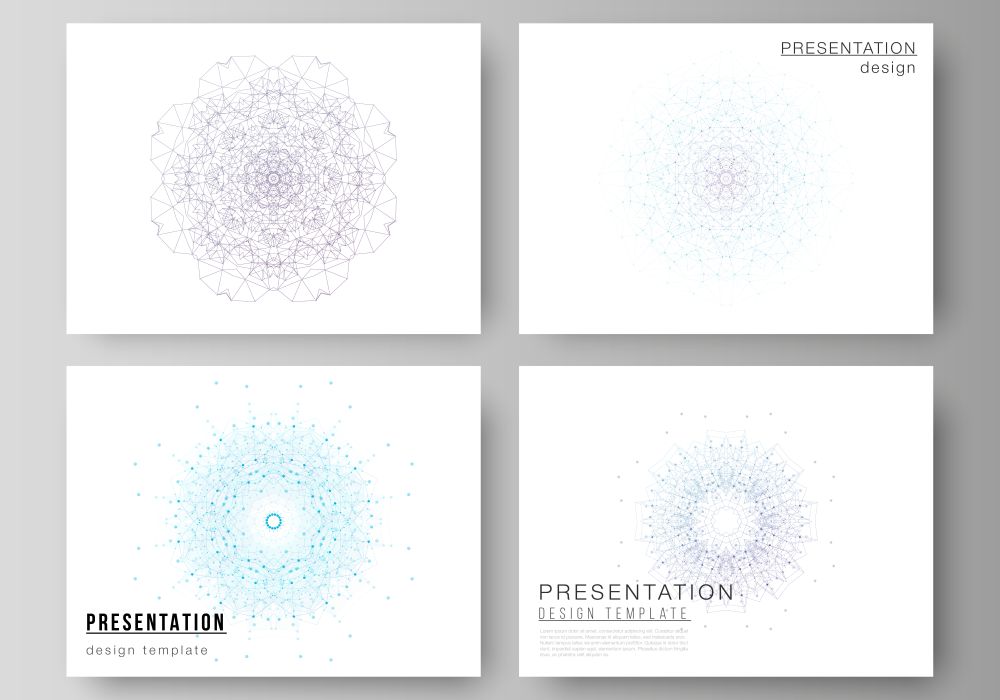 The minimalistic abstract vector illustration layout of the presentation slides design business templates. Big Data Visualization, geometric communication background with connected lines and dots. The minimalistic abstract vector illustration layout of the presentation slides design business templates. Big Data Visualization, geometric communication background with connected lines and dots.