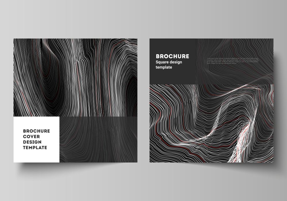 The minimal vector illustration of editable layout of two square format covers design templates for brochure, flyer, magazine. 3D grid surface, wavy vector background with ripple effect. The minimal vector illustration of editable layout of two square format covers design templates for brochure, flyer, magazine. 3D grid surface, wavy vector background with ripple effect.