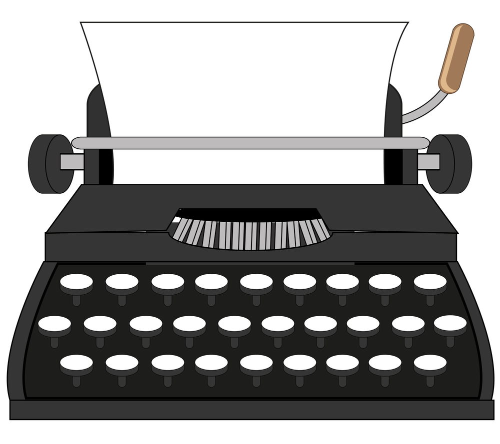 Vector illustration of the cartoon of the outdated typewriter. Old-time typewriter on white background is insulated