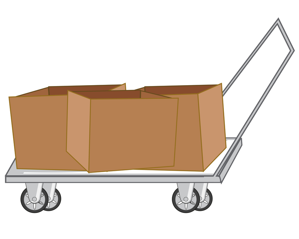 Cardboard boxes on pushcart on white background is insulated. Vector illustration empty cardboard box on pushcart