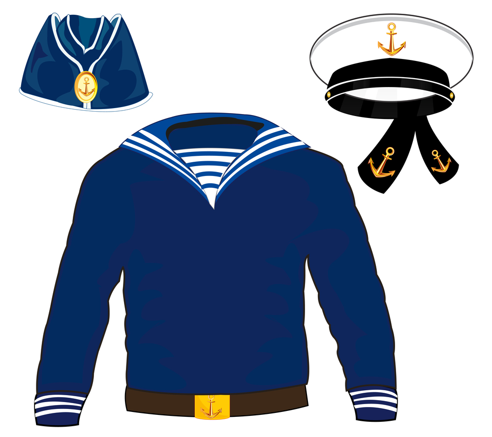 Form of the sailor of the north fleet on white background is insulated. Form of the sailor and service cap with belt