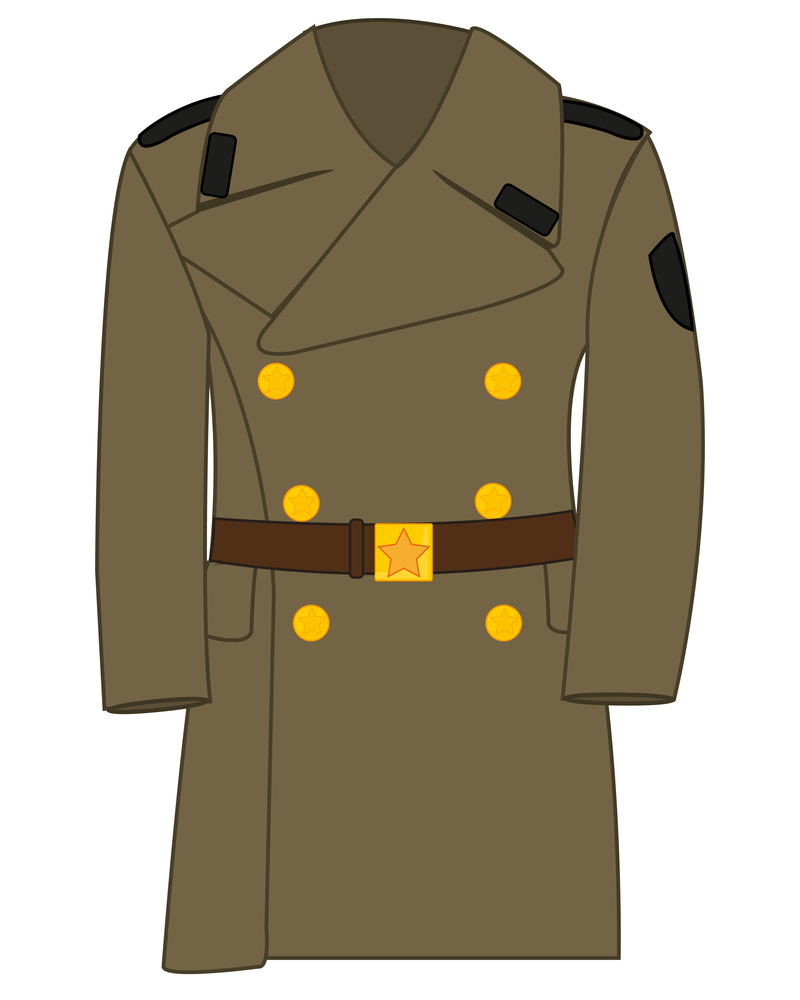 Cloth military winter overcoat on white background is insulated. Form overcoat to military soviet army drawing