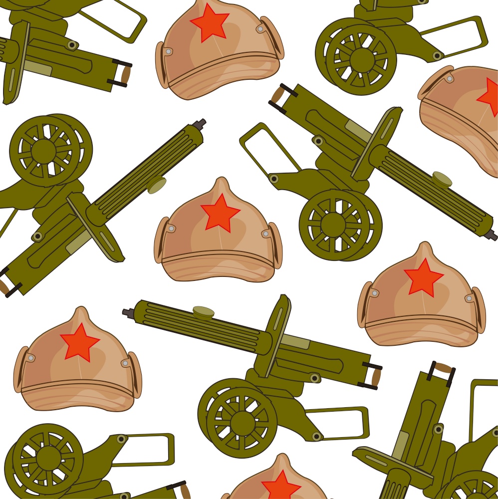 Decorative pattern of the old weapon of the machine gun and headdress. Machine gun soviet and hat decorative pattern