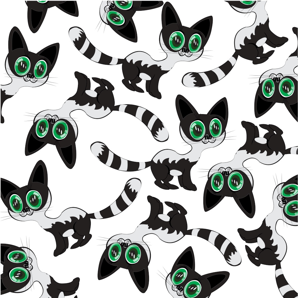 Vector illustration pets animal cat decorative pattern. Black cat decorative pattern on white background