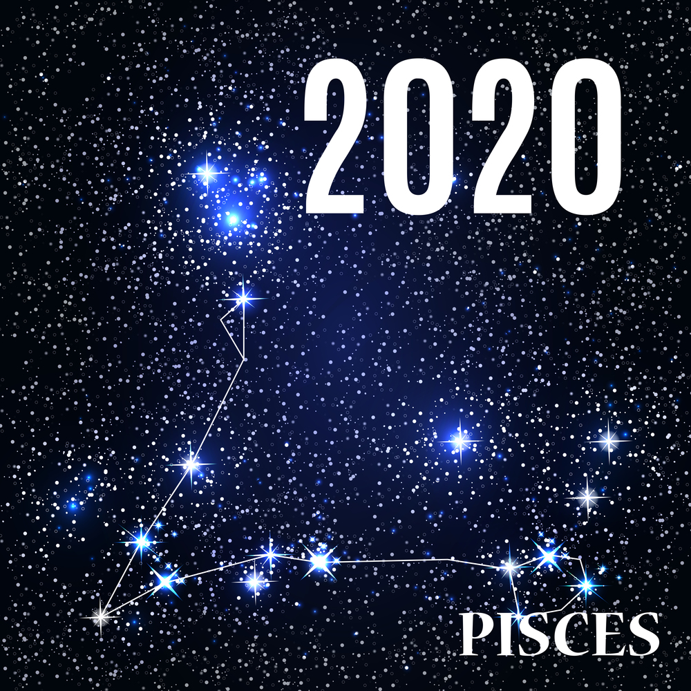 Symbol: Pisces Zodiac Sign with the New Year and Christmas 2020. Vector Illustration. EPS10. Symbol: Pisces Zodiac Sign with the New Year and Christmas 2020. Vector Illustration