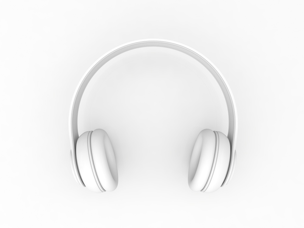 Musical headphones on a white background. 3d render illustration.. Musical headphones on a white background.