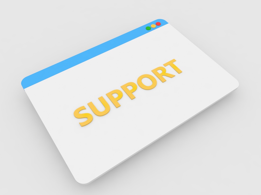 Web page internet browser support on a white background. 3d render illustration.. Web page internet browser support on a white background.