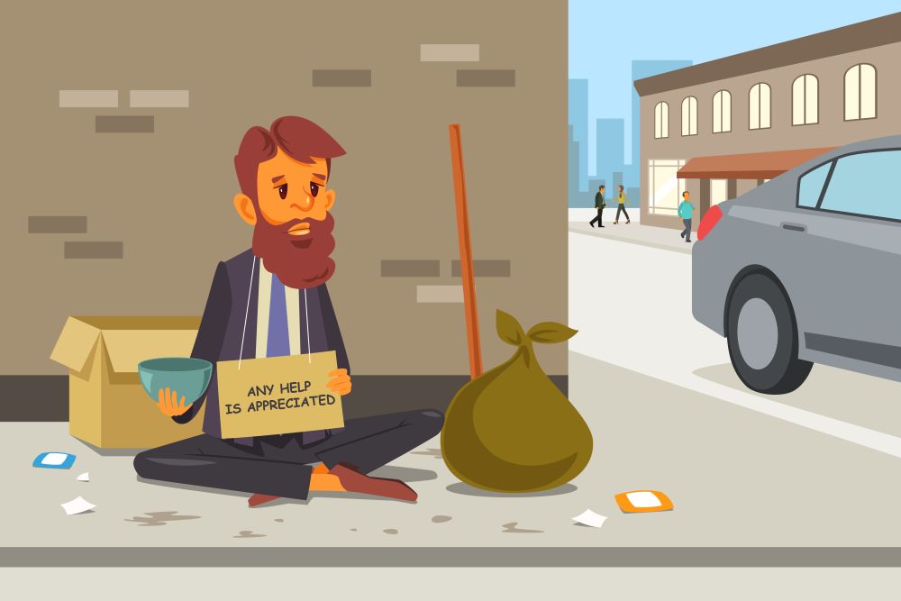 A vector illustration of Homeless Panhandler on the Street