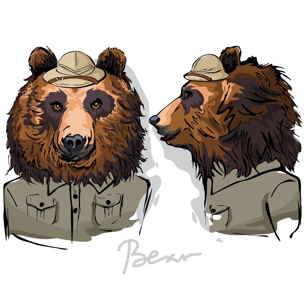 A vector illustration of Bear Dressed as Human Ranger
