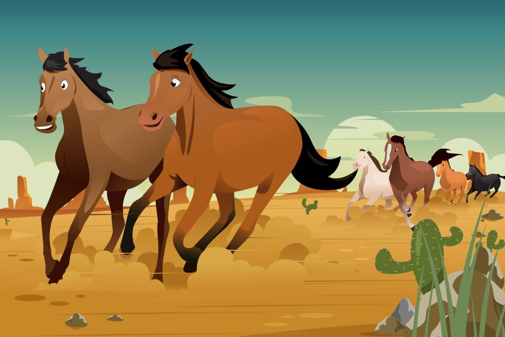 A vector illustration of Wild Horses Running on the Desert