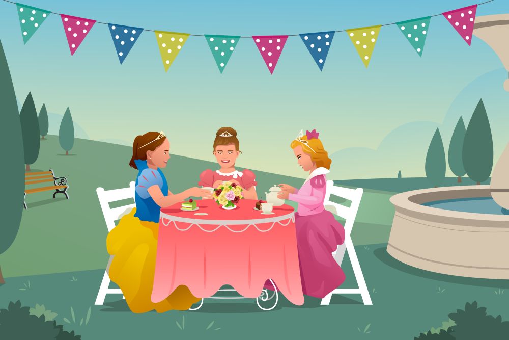 A vector illustration of Young Girls Having a Tea Party