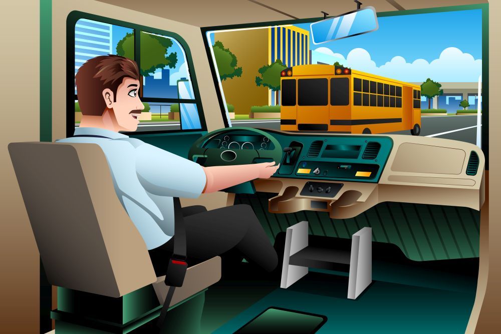 A vector illustration of School Bus Driver Driving a Bus