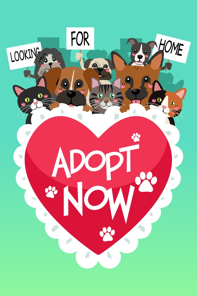 A vector illustration of Pets For Adoption Poster