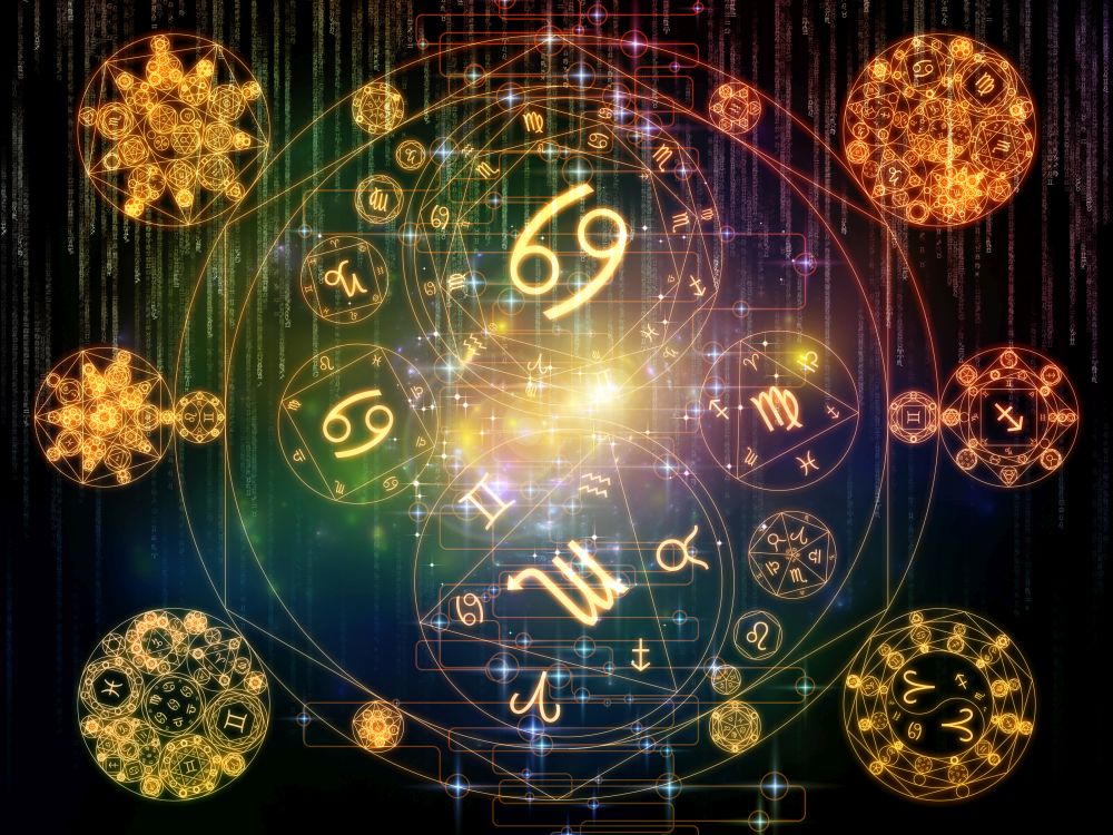 Sacred geometry and Zodiac symbol composition on the subject of magic and the occult