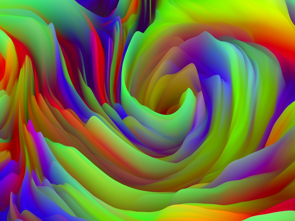 Geometry of Chaos. Dimensional Wave series. Abstract design made of Swirling Color Texture. 3D Rendering of random turbulence related to art, creativity and design