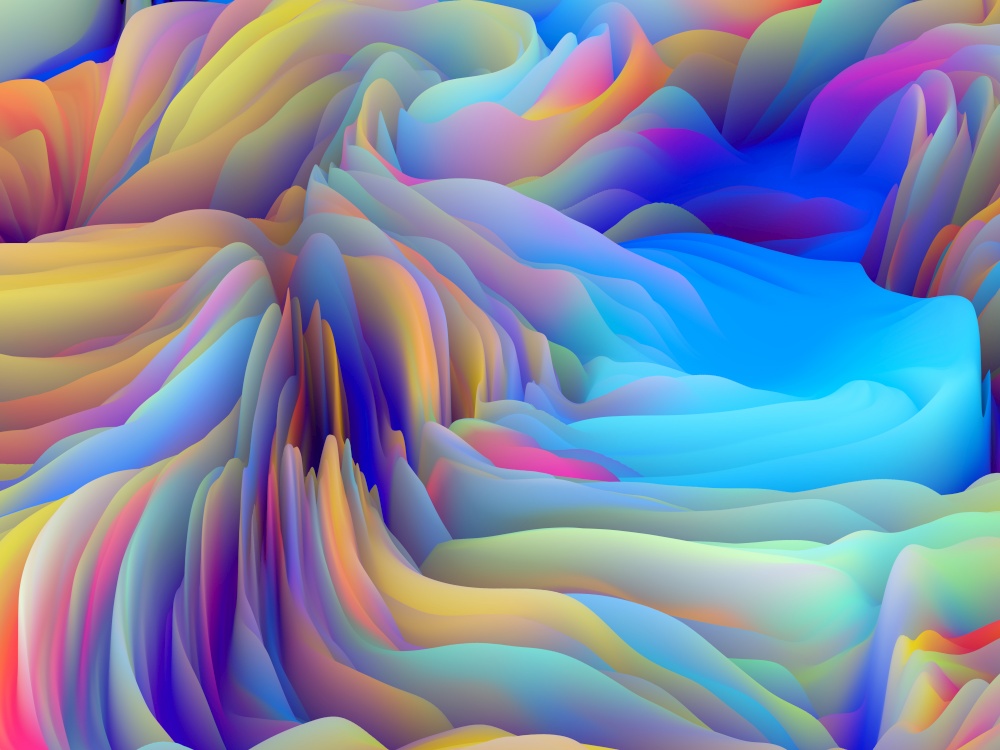 Fabric of Sines.  Dimensional Wave series. Arrangement of Swirling Color Texture. 3D Rendering of random turbulence on the subject of art, creativity and design
