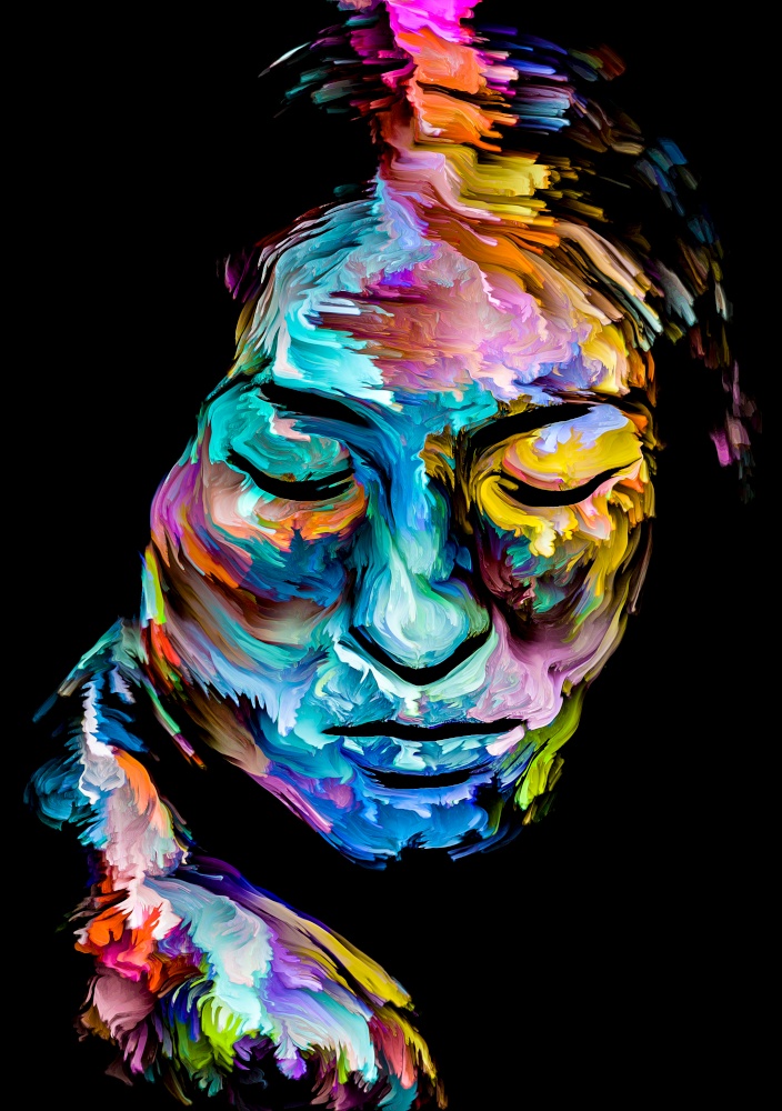 People of Color series. Abstract multicolor portrait of young woman on subject of creativity, imagination and art.
