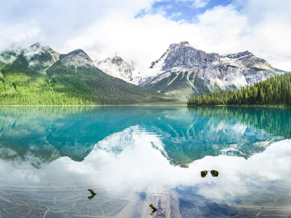Emerald Lake reflecting Emerald Peak in the water, British Columbia, Canada