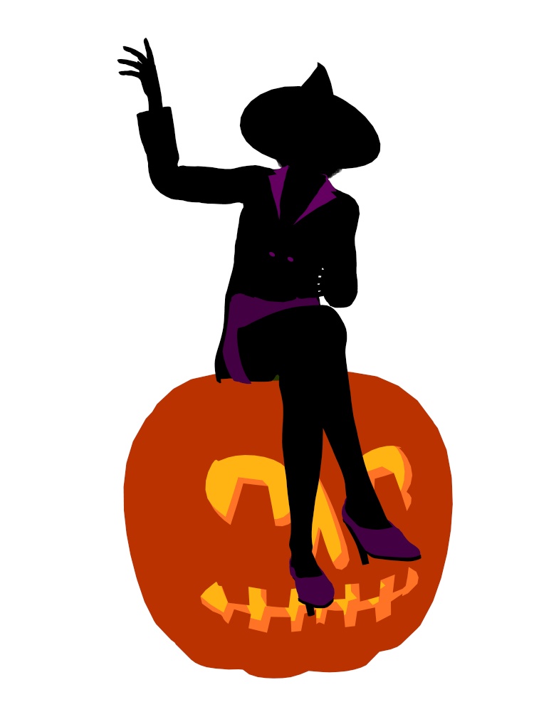 African american halloween witch silhouette illustration on a white background