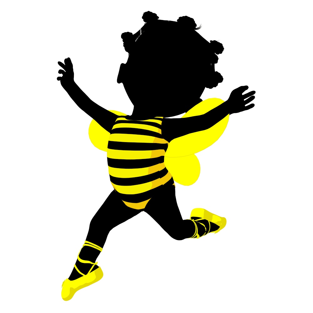 Little african american bumble bee girl on a white background
