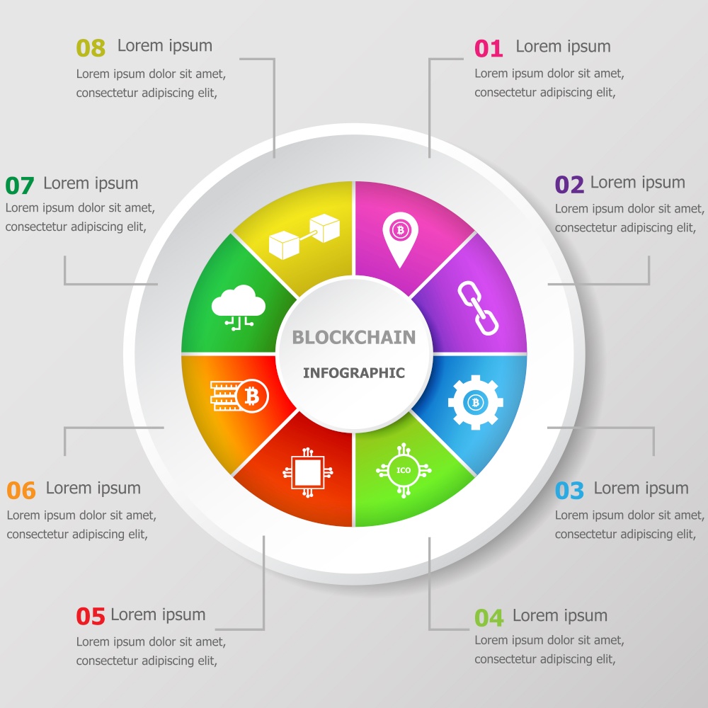 Infographic design template with blockchain icons, stock vector