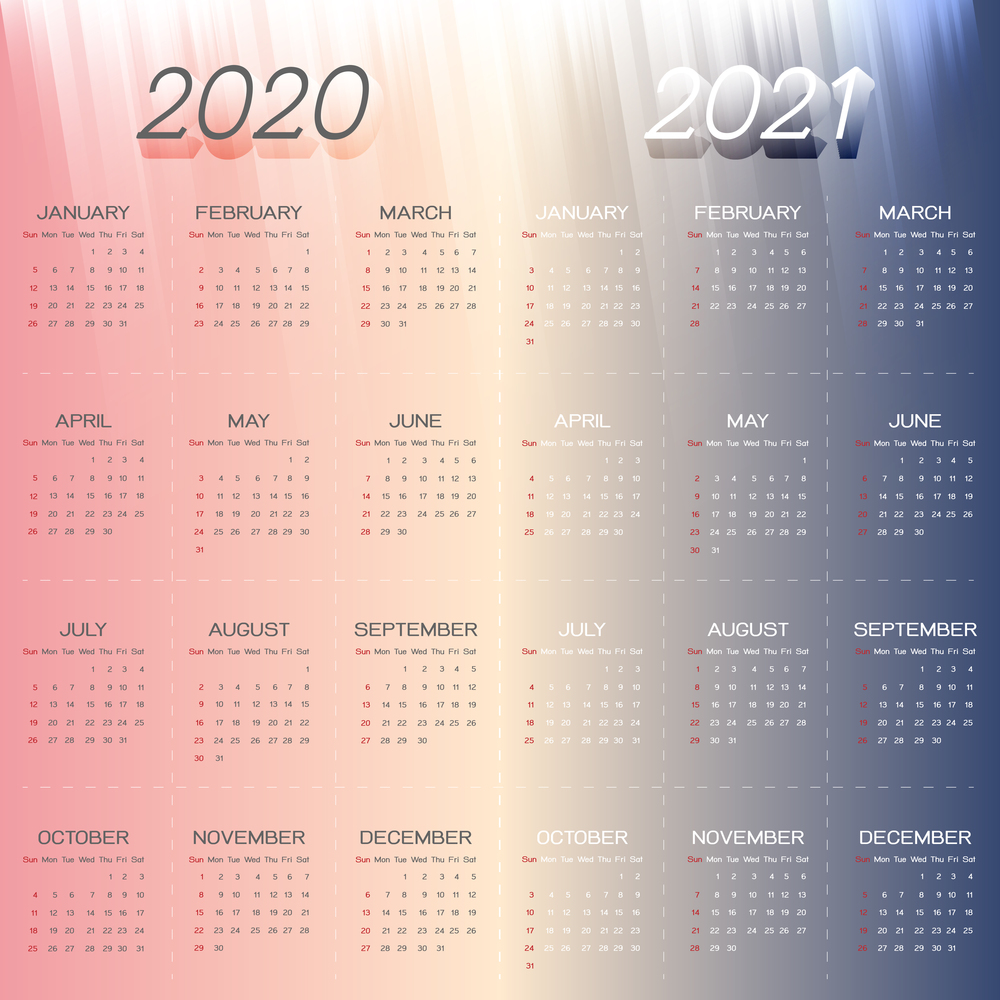 Created year calendar 2020 and 2021 on abstract background, stock vector