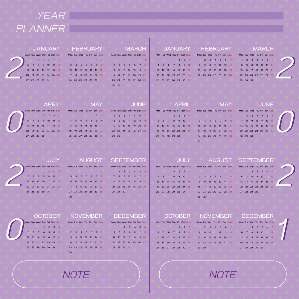 Created year calendar 2020 and 2021 on dot background, stock vector
