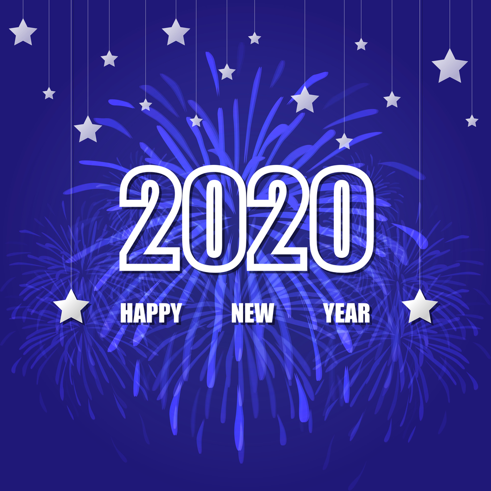 Happy new year 2020 with firework background, stock vector