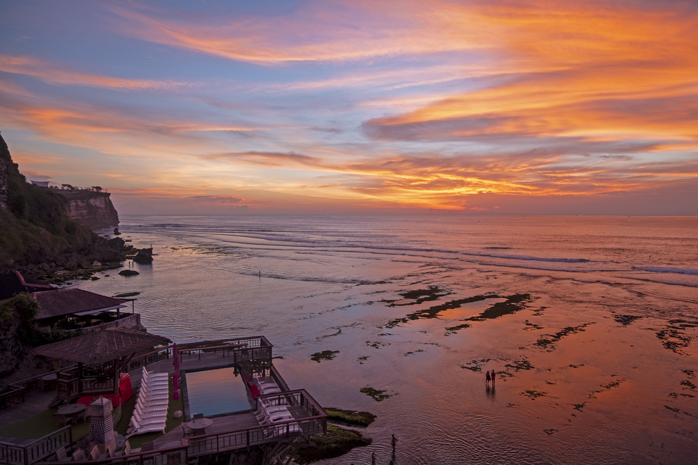 Aerial from a beautiful sunset at Uluwatu area on Bali Indonesia