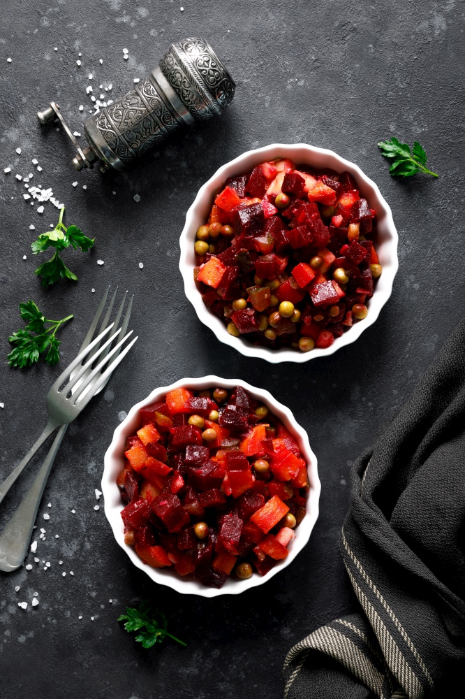 Beetroot or beet salad with boiled vegetables