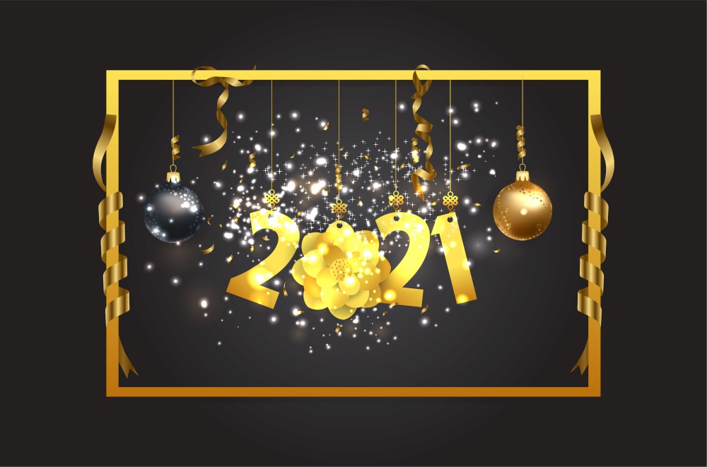 Happy New Year 2021 Shining Background with Golden text - Golden New Year 2021 Background with Golden text and balls