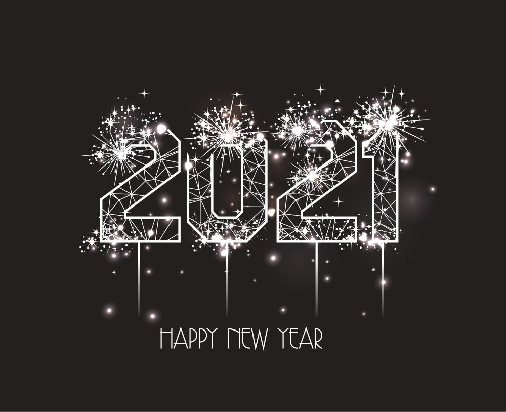 Happy New Years 2021 polygonal line light and fireworks Background