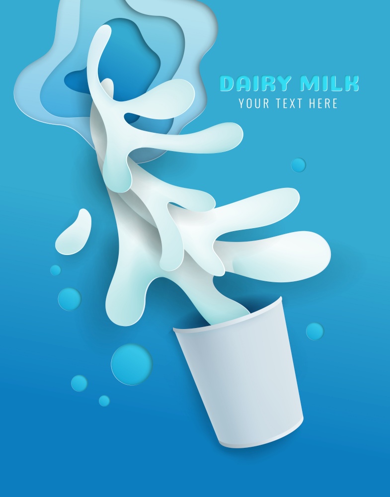 Advertisement of fresh dairy milk products On the design with paper cutting techniques, vector illustration and design.