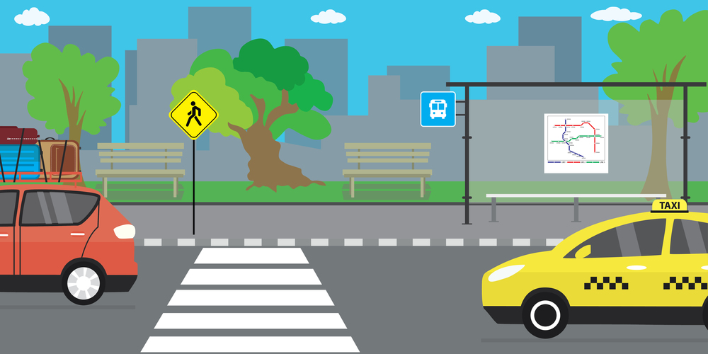 Empty City street and road,public transport stop,urban life concept,outdoor flat vector illustration